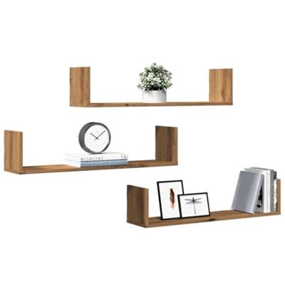 Wandschappen 3 st 80x18x18 cm bewerkt hout artisanaal eiken Wandschappen 3 st 80x18x18 cm bewerkt hout artisanaal eiken