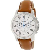 Fossil heren Grant chronograaf witte wijzerplaat bruin lederen horloge FS5060 - thumbnail