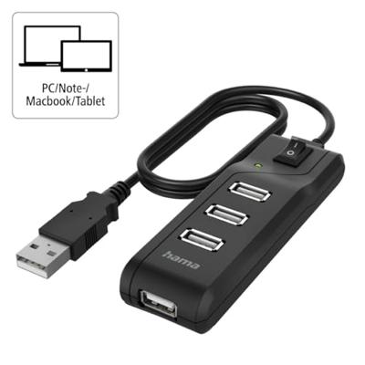 Hama usb-hub 4-poorts usb 2.0 480 mbit/s aan/uit-schakelaar Hama usb-hub 4-poorts usb 2.0 480 mbit/s aan/uit-schakelaar