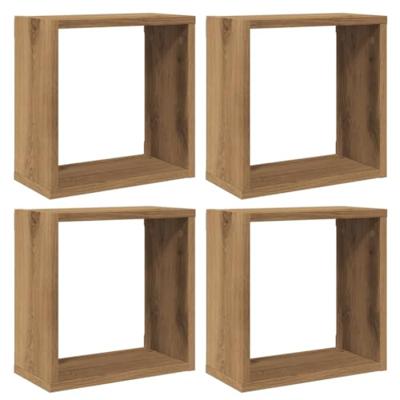 Wandschappen kubus 4st 30x15x30cm bewerkt hout artisanaal eiken Wandschappen kubus 4st 30x15x30cm bewerkt hout artisanaal eiken