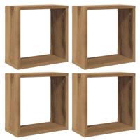 Wandschappen kubus 4st 30x15x30cm bewerkt hout artisanaal eiken - thumbnail