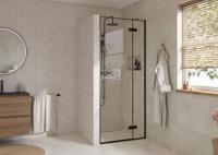 Saqu Grace draaideur met vast paneel rechts incl. antikalk 90x210cm mat zwart - thumbnail