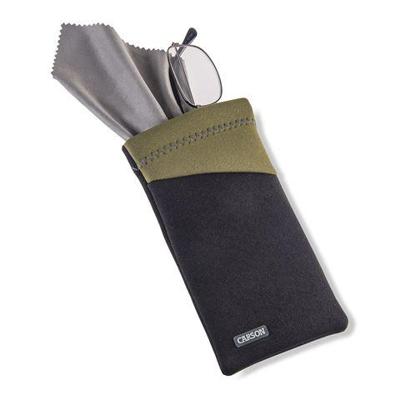 Carson neoprene brillenhoesje met microvezeldoekje - zwart/olijf
