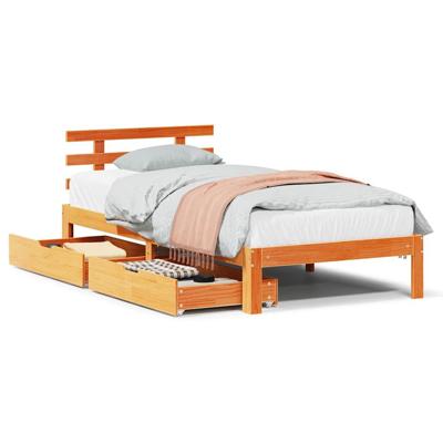 Bedframe met lades massief grenenhout wasbruin 100x200 cm