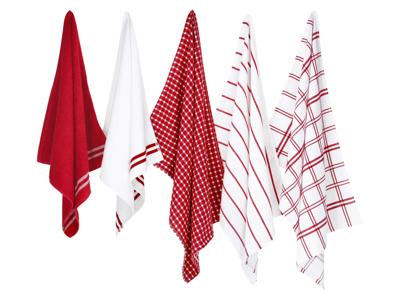 W5 Theedoek- en handdoekenset 5-delig (Rood/grijs) W5 Theedoek- en handdoekenset 5-delig (Rood/grijs)