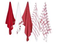 W5 Theedoek- en handdoekenset 5-delig (Rood/grijs) - thumbnail