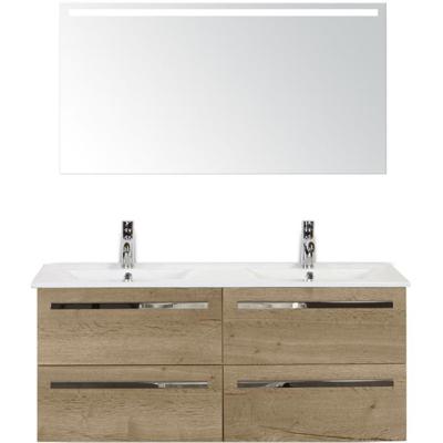 Seville Badmeubelset 120 cm - 4 Laden Natuur Eiken - Wastafel Enjoy Dubbel met Sence Spiegel