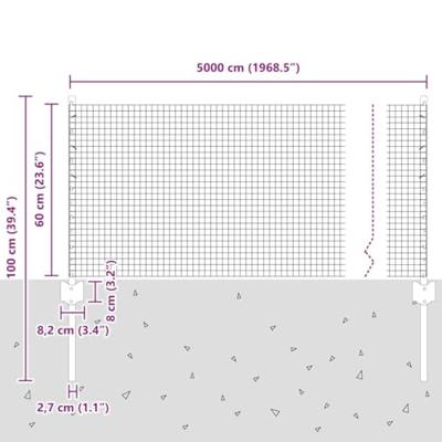 VidaXL Hek met paal zilver 0,6 x 50 m staal
