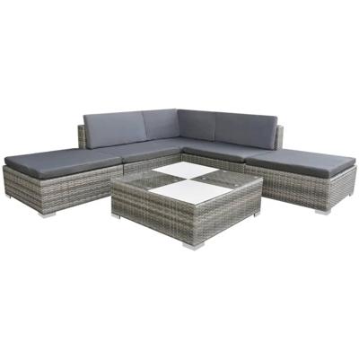 6-delige Loungeset met kussens poly rattan grijs