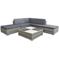 6-delige Loungeset met kussens poly rattan grijs - thumbnail