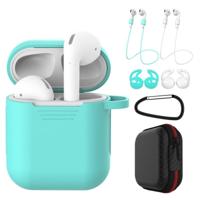 7 STKS draadloze koptelefoon schokbestendig silicone beschermhoes voor Apple AirPods 1/2 (wit + groen) - thumbnail