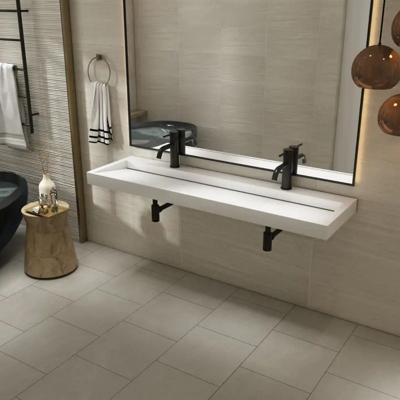 Wastafel BWS Hoya 160x45.5 cm Met 2 Kraangaten Mat Wit Wastafel BWS Hoya 160x45.5 cm Met 2 Kraangaten Mat Wit