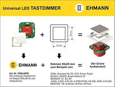 Ehmann 5592x0000 Universele dimmer Geschikt voor lampen: Gloeilamp, LED-lamp Wit