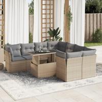 9-delige Loungeset met kussens poly rattan beige - thumbnail