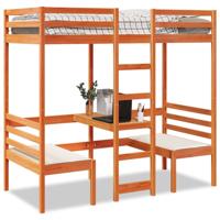 Hoogslaper met bureau en stoelen grenenhout wasbruin 90x200cm - thumbnail