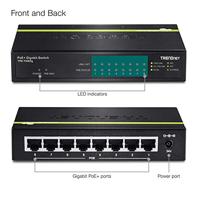TRENDnet TPE-TG80G 8-poorts Gigabit PoE + -switch 8 x Gigabit PoE + poorten, 123 W PoE prestatiebudget, desktop ethernet-netwerkschakelaar, metaal - thumbnail