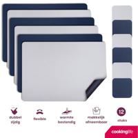 Cookinglife 6 Placemats + 6 Onderzetters - Dubbelzijdig - Vegan leer - Blauw / Grijs - thumbnail