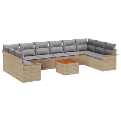 Tuinbankenset met kussen 11 pcs Beige poly rattan
