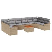 Tuinbankenset met kussen 11 pcs Beige poly rattan - thumbnail