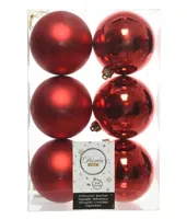 Docoris kerstballen plastic set kerstrood 8cm 6st - thumbnail