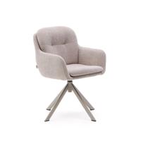 Kave Home Lexa eetkamerstoel draaibaar chenille Beige - thumbnail