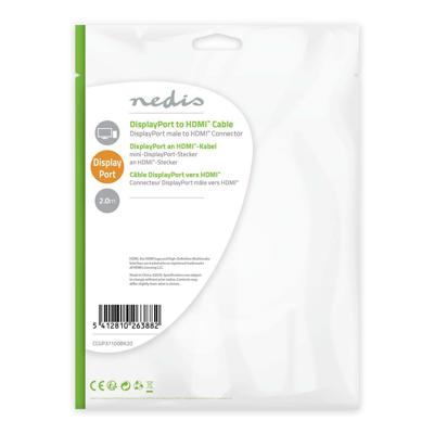 DisplayPort - HDMI-kabel | DisplayPort male - HDMI-connector | 2,0 m | Zwart