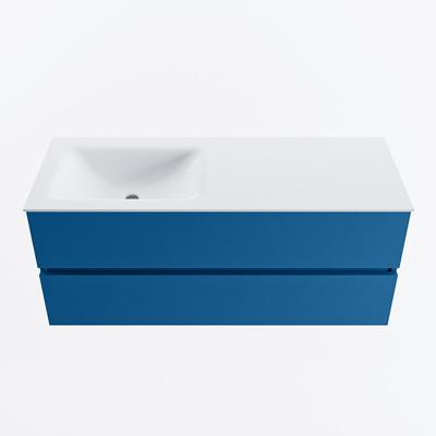 MONDIAZ VICA 120cm badmeubel onderkast Jeans 2 lades. Wastafel CLOUD links 1 kraangat, kleur Talc.