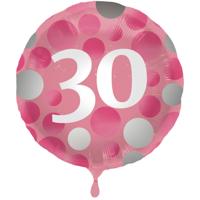 Folieballon 30 Jaar Glossy Pink (45cm) - thumbnail
