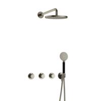 Hotbath Cobber - CB7067 - Inbouw Regendoucheset - Geborsteld Nikkel - 2 Stopkranen - Thermostatisch - Wandarm 40 cm - Hoofddouche 200 mm - Ronde Handdouche 3 Standen - Waterbesparend - thumbnail