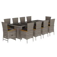 11-delige Tuinset met kussens poly rattan grijs - thumbnail