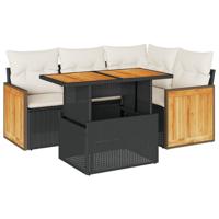 5-delige Loungeset met kussens poly rattan acacia zwart - thumbnail