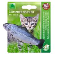 Kattenspeelgoed op kaart vis met catnip blauw/grijs, 11 cm. - thumbnail