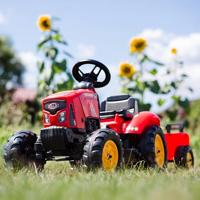 FALK - Rode Supercharger traptractor met te openen motorkap en aanhanger - thumbnail