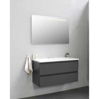 On-Line Badkamermeubelset - 100 cm - Voorgemonteerd - Acryl Wastafel - zonder Kraangat - Spiegel met LED-Verlichting - Mat Antraciet