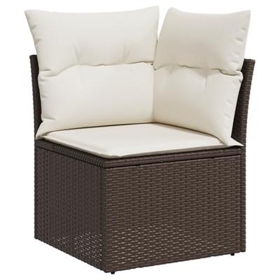 Tuinbankenset met kussen 7 pcs Bruin en wit poly rattan