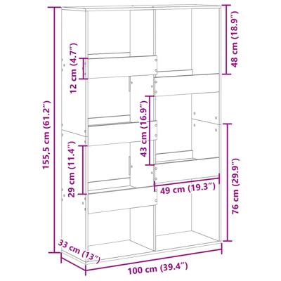 Boekenkast 100x33x175 cm bewerkt hout betongrijs