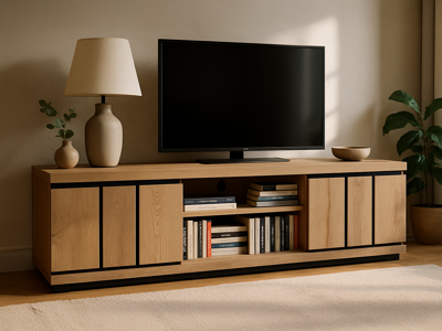 Tv-meubel STEFALIS 2 schuifdeuren canyon eik Tv-meubel STEFALIS 2 schuifdeuren canyon eik