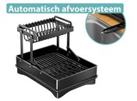 FEDEC Inklapbaar Afdruiprek met lekbak - 2-Laags - bestekbak - Zwart/Zilver - thumbnail