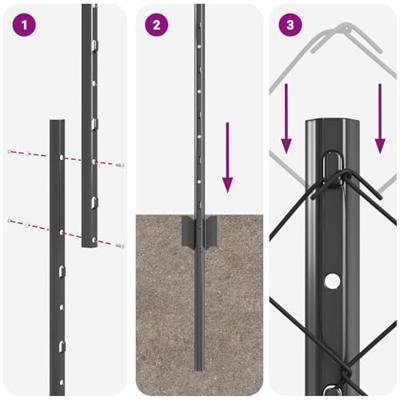 VidaXL Hek met paal grijs 1,4 x 10 m staal en pvc