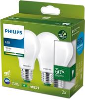 Philips Ultra Efficient LED Lamp Mat 60W E27 Wit Licht 2 Stuks - thumbnail