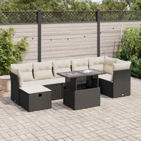 8-delige Loungeset met kussens poly rattan zwart - thumbnail