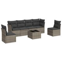 7-delige Loungeset met kussens poly rattan grijs - thumbnail