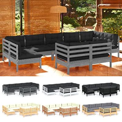 9-delige Loungeset met grijze kussens massief grenenhout