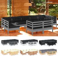 9-delige Loungeset met grijze kussens massief grenenhout - thumbnail