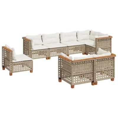 8-delige Loungeset met kussens poly rattan beige