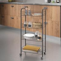 Metaltex ascona trolly met wielen + 4 manden 41x23x84 cm mat zwart/metaal - thumbnail