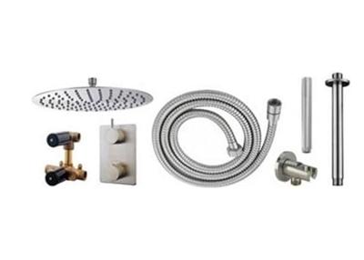 Inbouwthermostaatset Wiesbaden Caral Rond 30cm Plafonduitloop Geborsteld RVS PVD Coating Inbouwthermostaatset Wiesbaden Caral Rond 30cm Plafonduitloop Geborsteld RVS PVD Coating