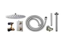 Inbouwthermostaatset Wiesbaden Caral Rond 30cm Plafonduitloop Geborsteld RVS PVD Coating - thumbnail