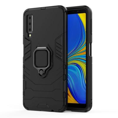 PC + TPU schokbestendige beschermhoes voor Galaxy A7(2018) met magnetische ringhouder (zwart)