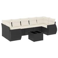 8-delige Loungeset met kussens poly rattan zwart - thumbnail